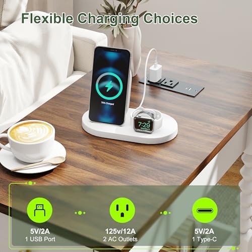 YOSHOOT Farmhouse End Table with Charging Station, Narrow Side Table