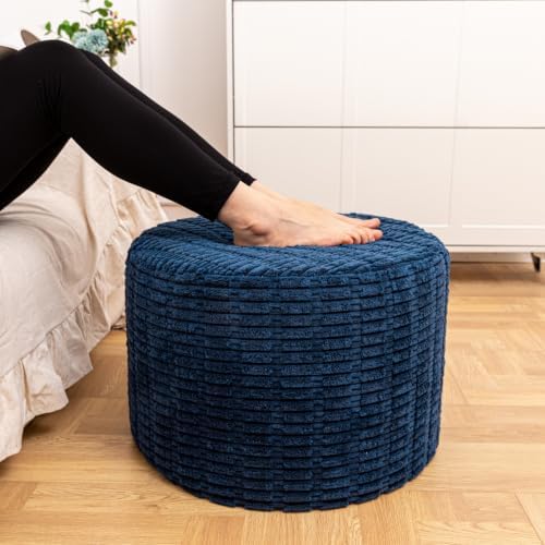 Asuprui Supportive Boucle Pouf Ottoman Foot Rest Elevate Your Living Room Decor with Lightweight Pouf Filler Modern Foam Stuffed Poof Perfect to Rest Your Feet (Royal Blue, 20x20x14 Inches)