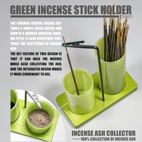 2 in 1 Incense Burner Holder for Sticks,Glass Incense Holder with Storage,Upside Down Incense Holder for Sticks with Glass Ash Catcher for Meditation Yoga Spa Room Home Decor[Completely Light Green]