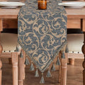 Loom and Mill Chenille Damask Table Runner 90 inches Long, Blue-Grey+Khaki