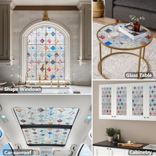 LEMON CLOUD Stained Glass Window Privacy Film Decorative, 17.5″ x 157.4″