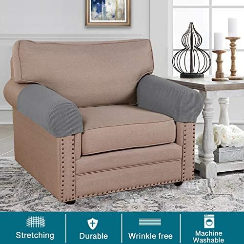Turquoize Stretch Armrest Covers for Chairs and Sofas Couch Arm Covers for Sofa Spandex Jacquard Armrest Cover Anti-Slip Furniture Protector Washable Armchair Slipcovers for Recliner Set of 4, Dove