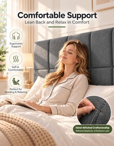 Marsail Queen Bed Frame with Headboard & 10 Inch Queen Mattress Set, Gray
