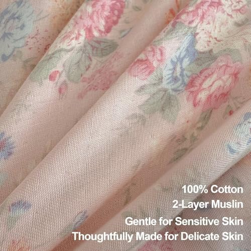 Pink Floral Duvet Cover Set Queen Size 68"×86",100 Cotton Muslin Duvet Cover with 2 Pillowcases,Lace Ruffled Zipper Bedding Set for Kids Teen Girls,Breathable Soft Comforter Covers 90"×90"