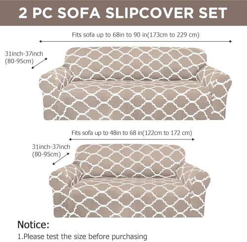 Peryiter 2 Pcs Khaki Couch and Loveseat Sofa Covers,2 Size