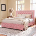 HOMBCK Queen Bed Frame with Headboard, Diamond Tufted Design, Pink