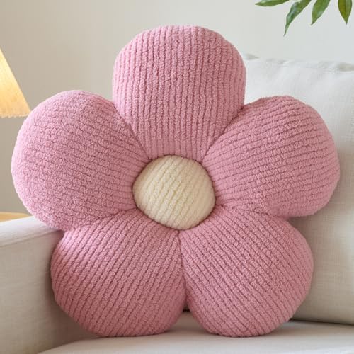 Flower Pillow, Decorative Throw Pillow for Couch, Cute Decor Pillows for Bed, Aesthetic Flower Shaped Pillow Fun Cushion (Pink, 19.6 Inches)