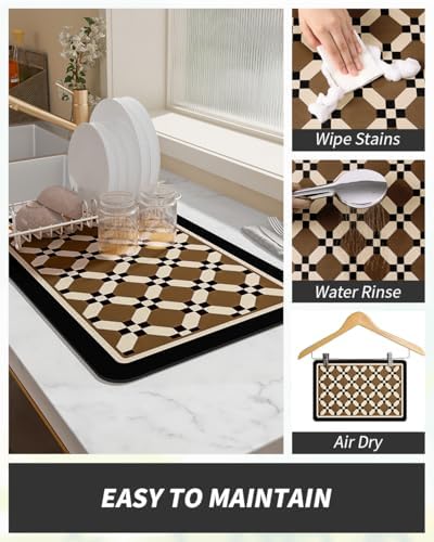 AMOAMI Coffee Mat Hide Stain Rubber Backed Absorbent Dish Drying Mat for Kitchen Counter - Fits Under Coffee Maker or Machine - 16X24