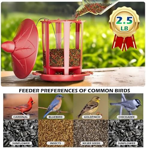 Birdream Bird Feeders for Outdoor Hanging, Assembly Required, 1-Min Easy Setup, Charming Castle Design, Attracting Cardinals Chickadees Goldfinches & Sparrows - Red