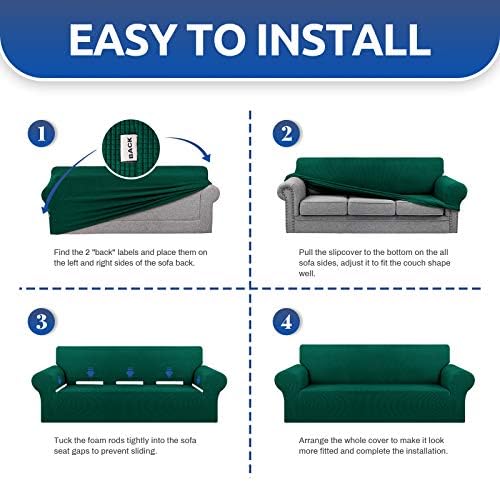 KEKUOU Stretch Couch Covers for Sofa, 3 Cushion Couch Slipcover,Hunter