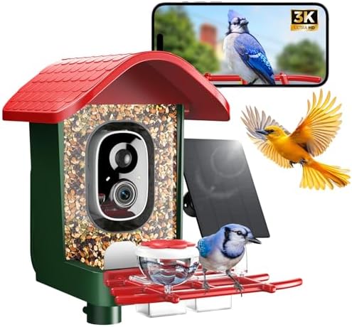 3K Smart Bird Feeder with Camera, 2.4GHz WiFi Solar Camera Feeder, AI Bird Species Identification & Real-Time App Alerts, Chew-Proof & Waterproof for Outdoors