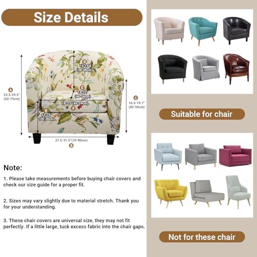 Barrel Chair Slipcovers, 2 Piece Soft Club Chair Slipcover with Cushion Cover, High Stretch Armchair Sofa Covers Tub Slipcover Removable Furniture Protectors for Living Room Bar Counter