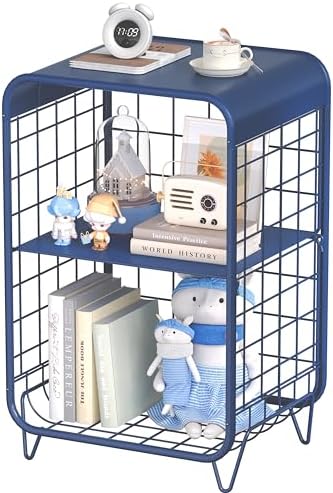 APEXCHASER Cute Nightstand for Kids,3-Tier Metal Side Table,Navy Blue
