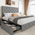 Allewie Queen Size Storage Bed Frame with 4 Underbed Drawers, Upholstered Platform Bed with Adjustable Headboard, Diamond Button Tufted, Easy Assembly, Noise-Free, No Box Spring Needed, Light Grey