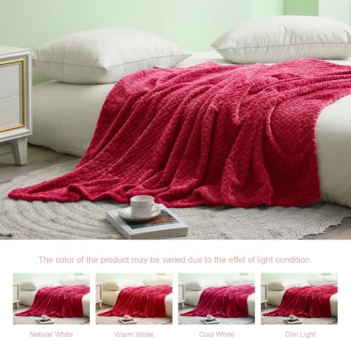 Exclusivo Mezcla Fleece Throw Blanket for Couch Sofa, 50”x70”, Deep Red
