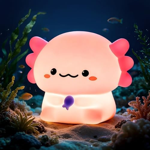Axolotl Night Light, Kids Rechargeable LED Night Lamp with Timer