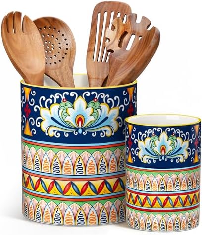 vancasso 7.3"+5.5" Utensil Holder, Porcelain Utensil Holder for Countertop
