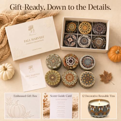 Fall Scented Candles Gift Set, 12 Pack Soy Candles for Home, 2.5 oz Each
