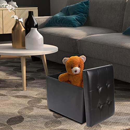 ALASDO Storage Ottoman Footrest Stool Small Ottoman with Storage Foldable Ottoman Leather Foot Rest Footstool Bench for Living Room 17x13x13inches Black