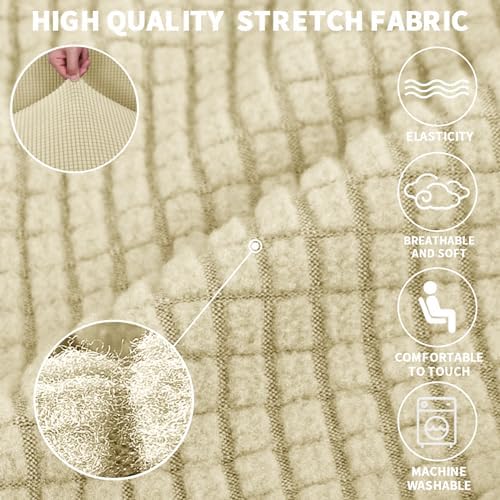 JIVINER Super Stretch Chair Sofa Slipcovers 1-Piece Jacquard Chair Covers for Living Room Soft Anti Slip 1 Seater Couch Furniture Protector Small Checks for Kids Pets (Chair, Champagne)