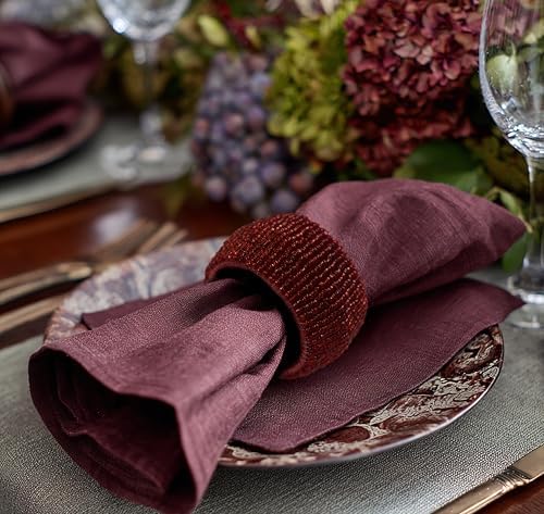COTTON CRAFT Glitz Handmade Beaded Napkin Rings - Set of 12 - Burgundy