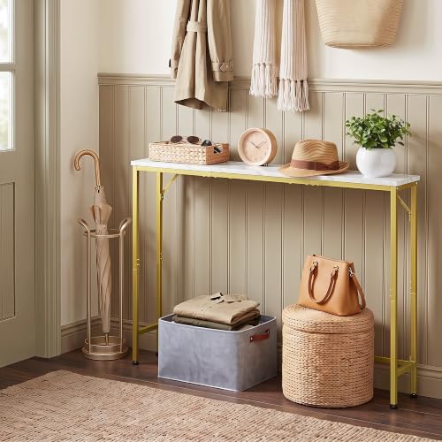 47.2" Console Table, Narrow Entryway Table, Skinny Sofa Table, Behind CouchTable, Long Skinny Table, DisplayTable for Entryway, Living Room, Foyer, Corridor, Office, Gold & White