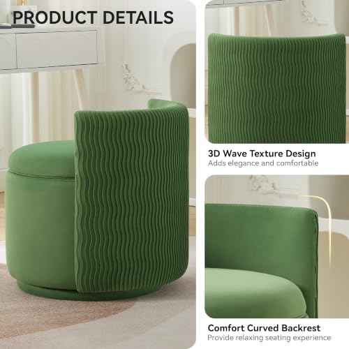 Large Velvet Vanity Chair, 360° Swivel Makeup Chair with Storage, Green
