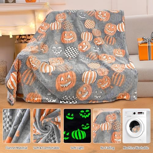 TEHALK Cute Halloween Blanket for Couch, Spooky Blanket for Boys/Girls/Kids/Teens, Pumpkin Blankets for Women/Men 40"x 60"