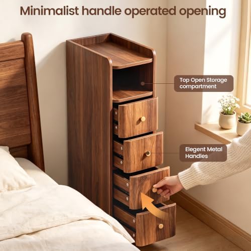 FurSch 31.5”H Tall 7.87”W Narrow Nightstand with 4 Drawers for College Dorm