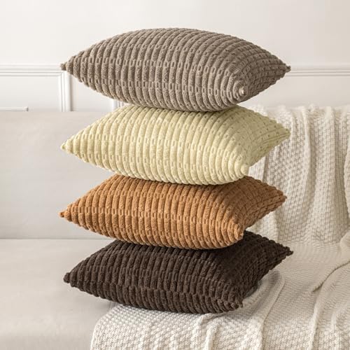 MIULEE Corduroy Decorative Throw Pillow Covers 20x20 Brown Pack of 2