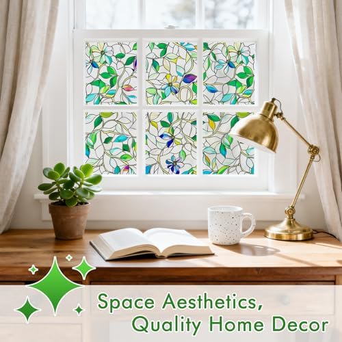 SOMWISE Frosted Window Privacy Film, Decorative Sun Heat Blocking, Anti UV