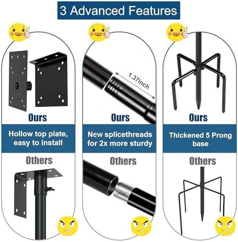 Ottsuls Bird Feeder Pole, 109 Inch Heavy Duty Bird House Pole Kit for Outdoors, with 5-Prong Base Feeding Station for Wild Birds Watching, Adjustable Feeder Stand (House Not Included)