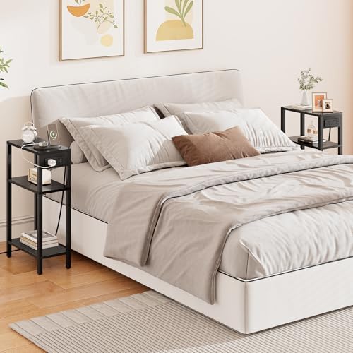 TUTOTAK Narrow Side Table, 3-Tier Small End Table with Charging Station