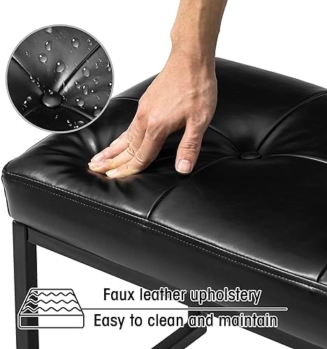 Glitzhome Ottoman Bench, Modern PU Leather Vanity Stools Chairs with Metal Frame, Makeup Stool Padded Foot Rest Stool for Living Room Vanity, Entryway, Bathroom, Black
