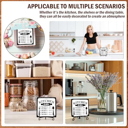 DETIHO Farmhouse Kitchen Decor, Rustic Kitchen Rules Sign Counter Decor