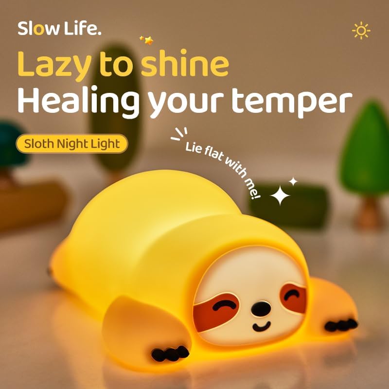 ATSUI Sloth Night Light, LED Squishy Novelty Animal Lamp, Food Grade Silicone, 3 Level Dimmable, Breastfeeding Nursery Nightlight for Room Decor, Funny Gifts Stuff for Boys Girls Baby Children