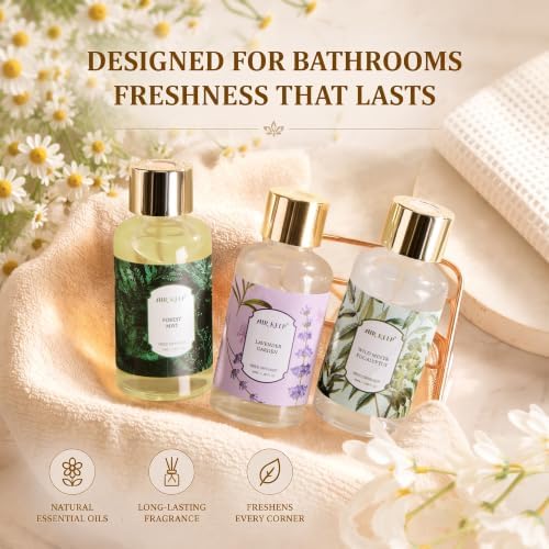 Airkeep Reed Diffuser Set, 3 Pack Lavender Garden Wild Mint&Eucalyptus Forest Mist Fragrance Oils for Home, Long Lasting Aroma with Reed Sticks for Bedroom, Bathroom, Living Room & Office
