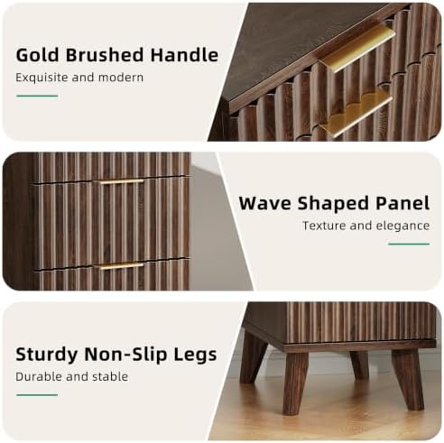 Kalrin 13" W Fluted Narrow End Table with 3 Drawers(Dark Walnut)
