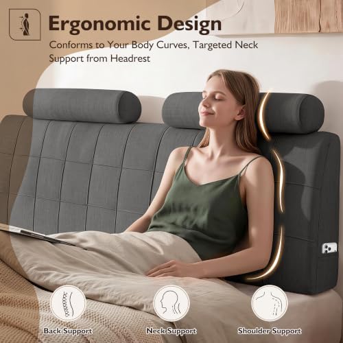 Queen Headboard with 2 Headrests, Memory Foam Upholstered Headboard