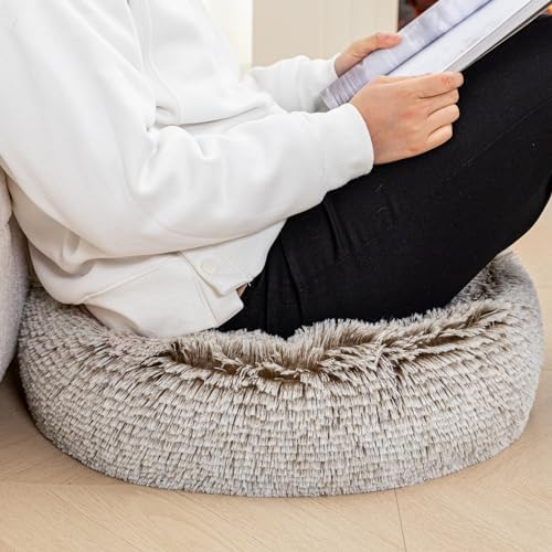 Asuprui Soft Floor Pillow Large Floor Cushion for Sitting Fur Meditation Pillow Premium Yoga Pillow for Living Room Bedroom Balcony Outdoor (Snow Coffee Floor Pillow with Insert)