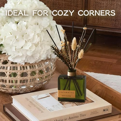 COCORRÍNA Dried Flowers Reed Diffuser, White Flower Scent 6.76 fl oz