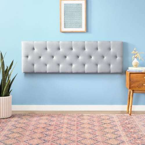LUCID Mid-Rise Upholstered Headboard, Diamond Tufted, Stone, Queen Size