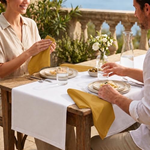 ACCENTHOME Mustard Cotton Linen Napkin Set of 12 18x18 inch Dinner Napkins