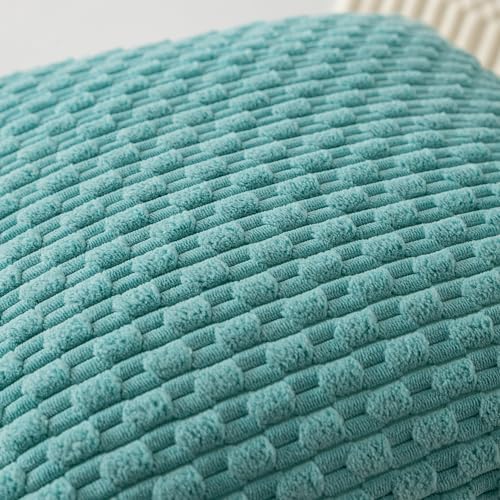 Kevin Textile Soft Corduroy 24x24 Inch Pillow Covers 2 Pack, Aqua Green