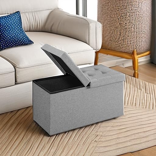SONGMICS 30 Inches Storage Ottoman, Foldable Bench with Flipping Lid