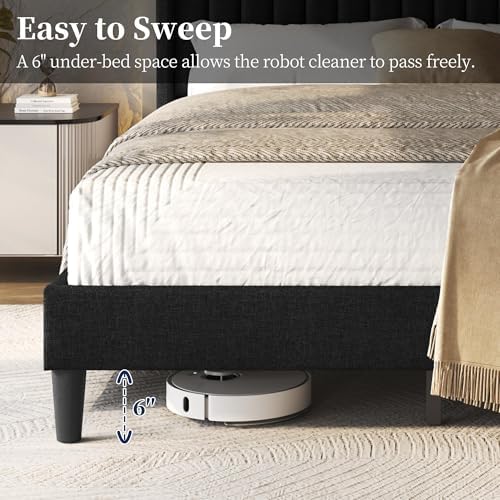 Yaheetech Queen Bed Frame with Headboard, Black Channel-Tufted Platform