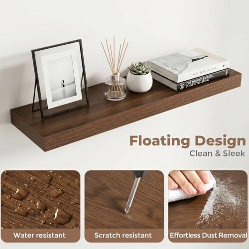 30 Inch Floating Shelves for Wall, 8"D Wood Storage Shelves, Walnut Finish