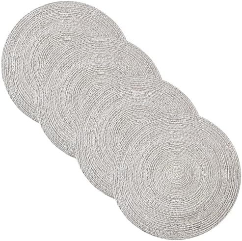 Round Placemats Set of 4-100% Cotton Two-Tone Placemat for Dining Table - Woven Braided Table Setting Place Mat - Washable Table Decor for Kitchen, Farmhouse, Rustic, Everyday Use, Gray