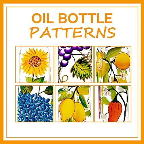 17oz Hand Painted Glass Olive Oil Bottle Dispenser - 500ml Green Oil & Vinegar Cruet with Pourers - Olive Oil Carafe Decanter for Kitchen (sunflower2)
