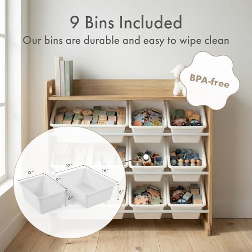 Humble Crew Kids Toy Organizer with Display Shelf, 9 Bins, 3 Tier Storage